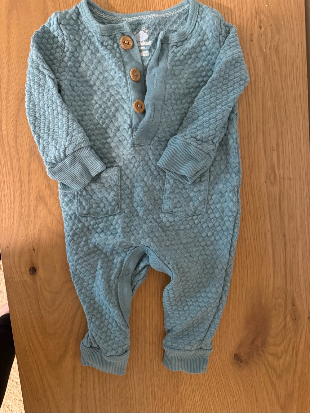 cloud island Light Blue Textured Knit One-Piece Footie